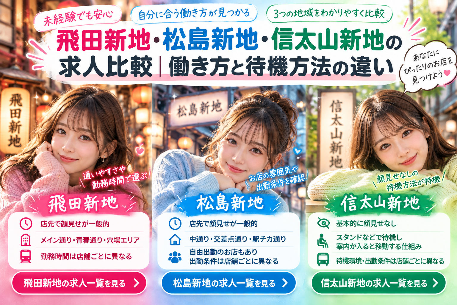 飛田新地・松島新地・信太山新地の求人比較